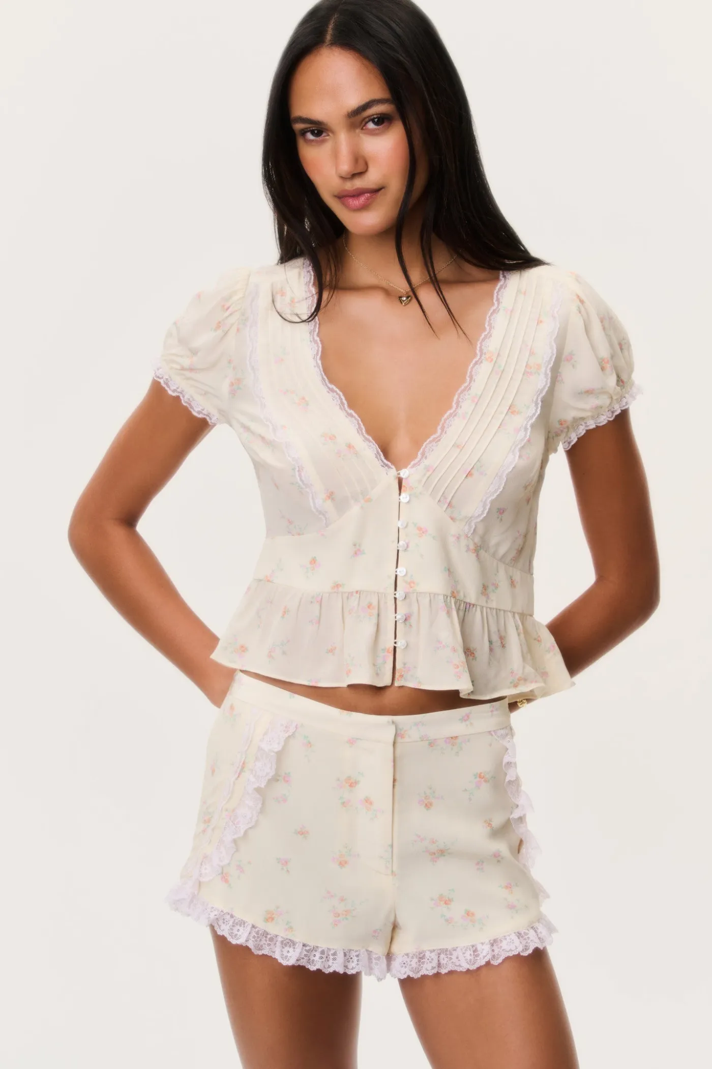 Adina Lace-Trimmed Floral Shorts