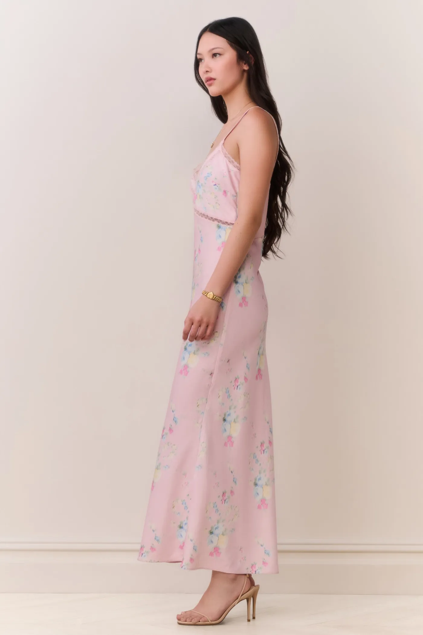 Annabeth Satin Floral Maxi Slip Dress
