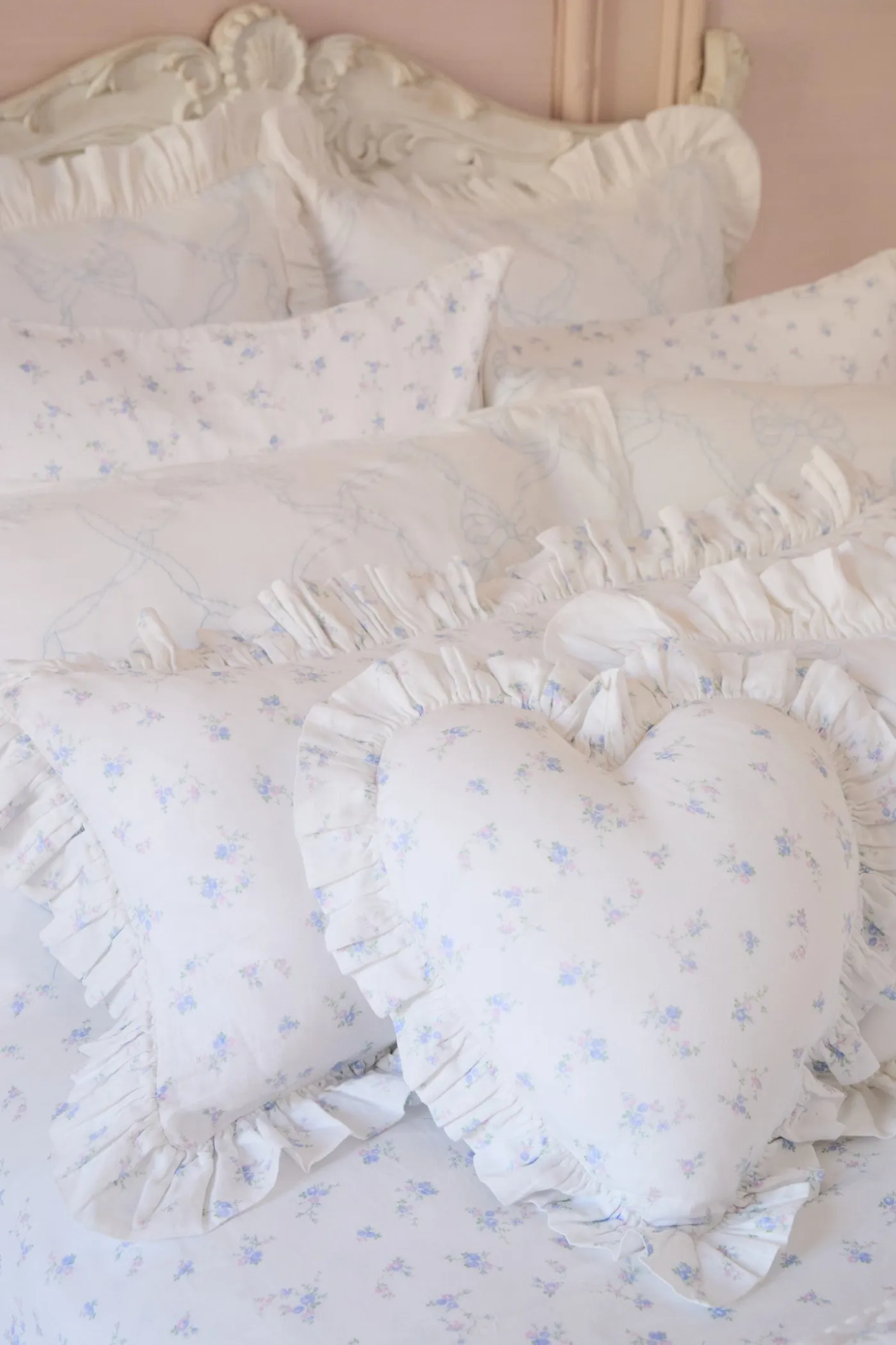 Atlantic Shore Ruffle Heart Pillow