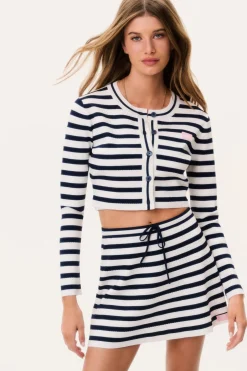 Avanette Striped Stretch Knit Cardigan