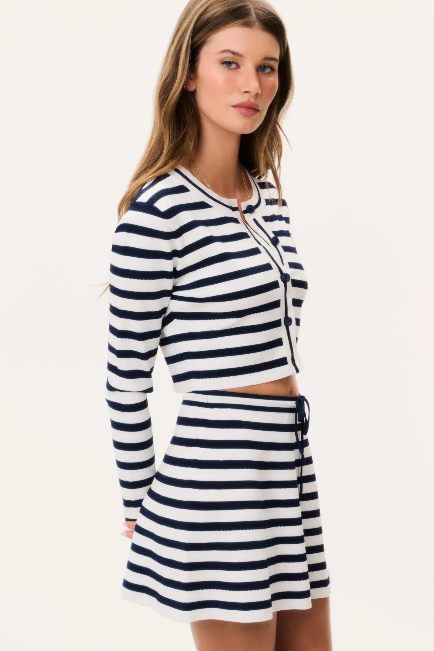 Avanette Striped Stretch Knit Cardigan