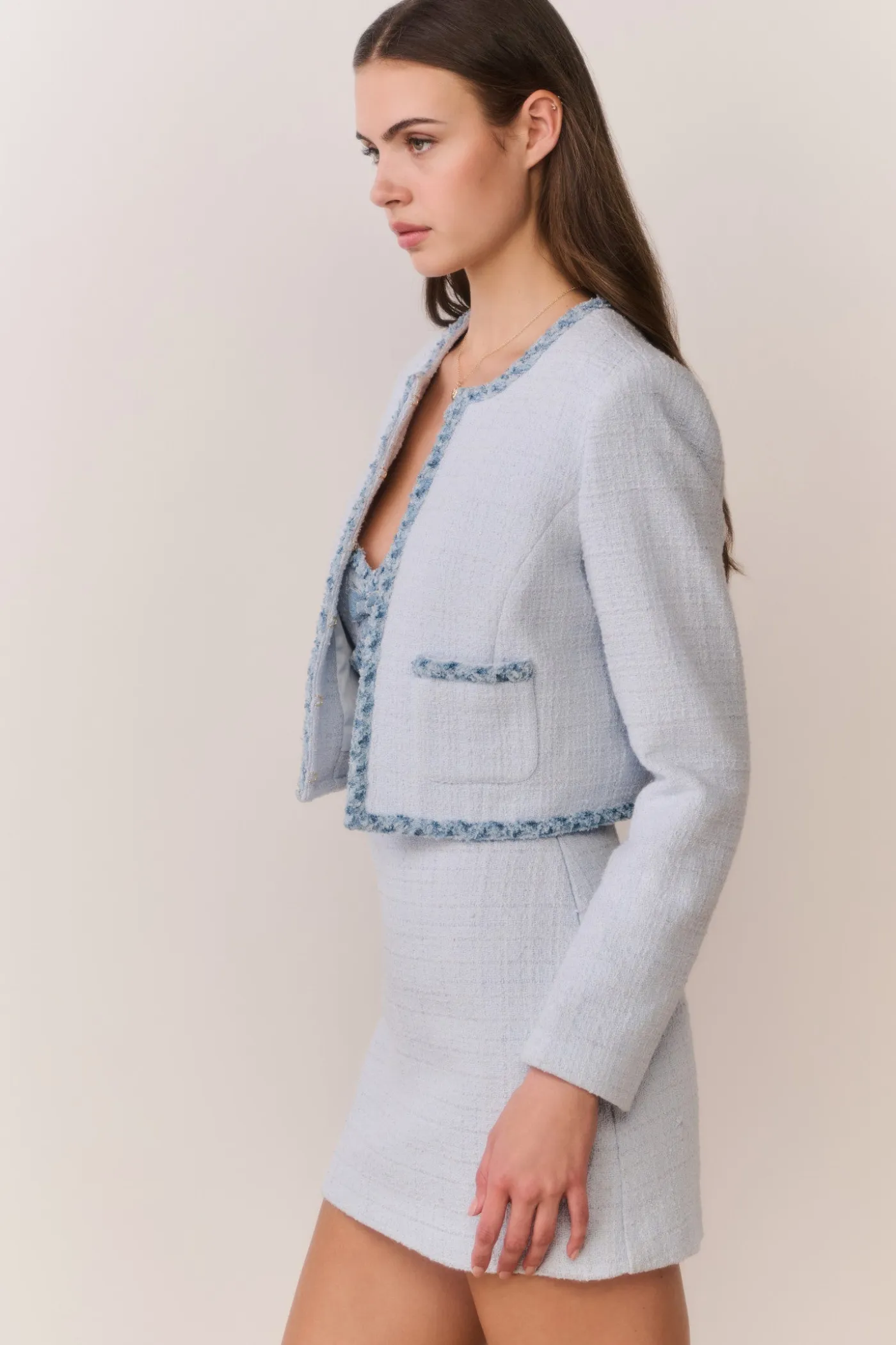 Azula Denim-Trimmed Tweed Jacket