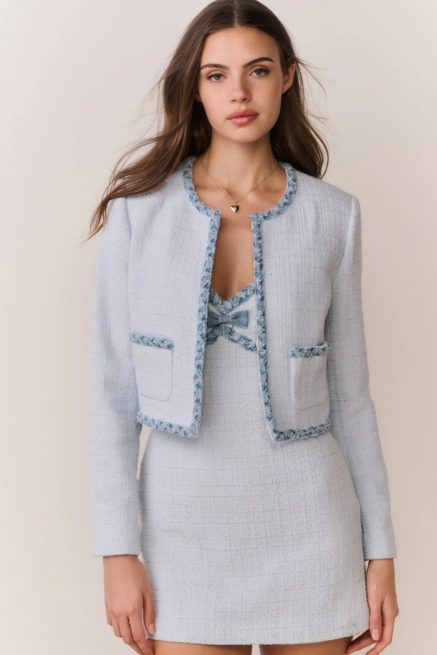 Azula Denim-Trimmed Tweed Jacket
