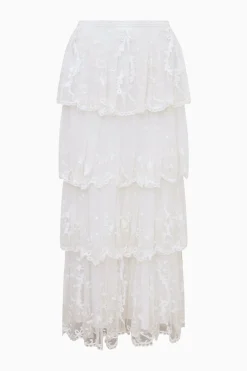 Celesa Embroidered Mesh Tiered Maxi Skirt