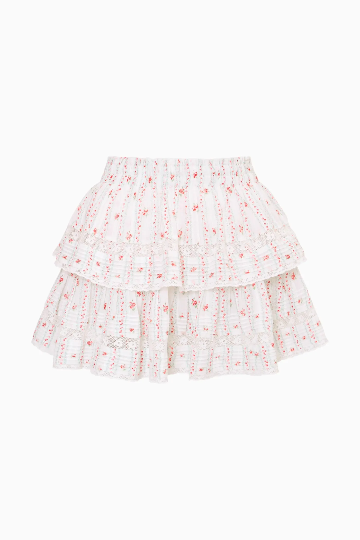 Cherry Stripe Ruffle Mini Skirt