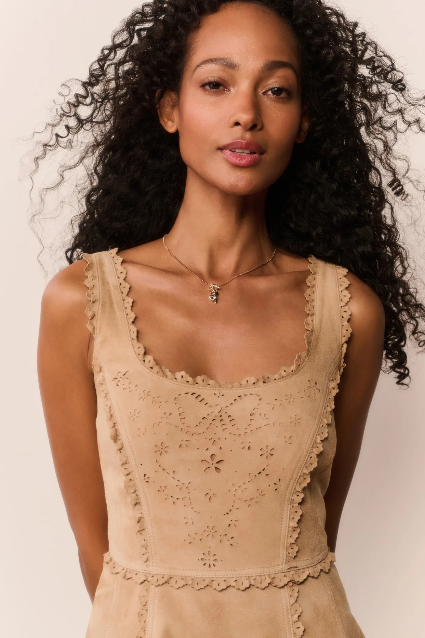 Chrysanthe Suede Eyelet Mini Dress