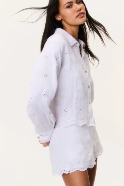 Delano Eyelet Linen Button-Up Top