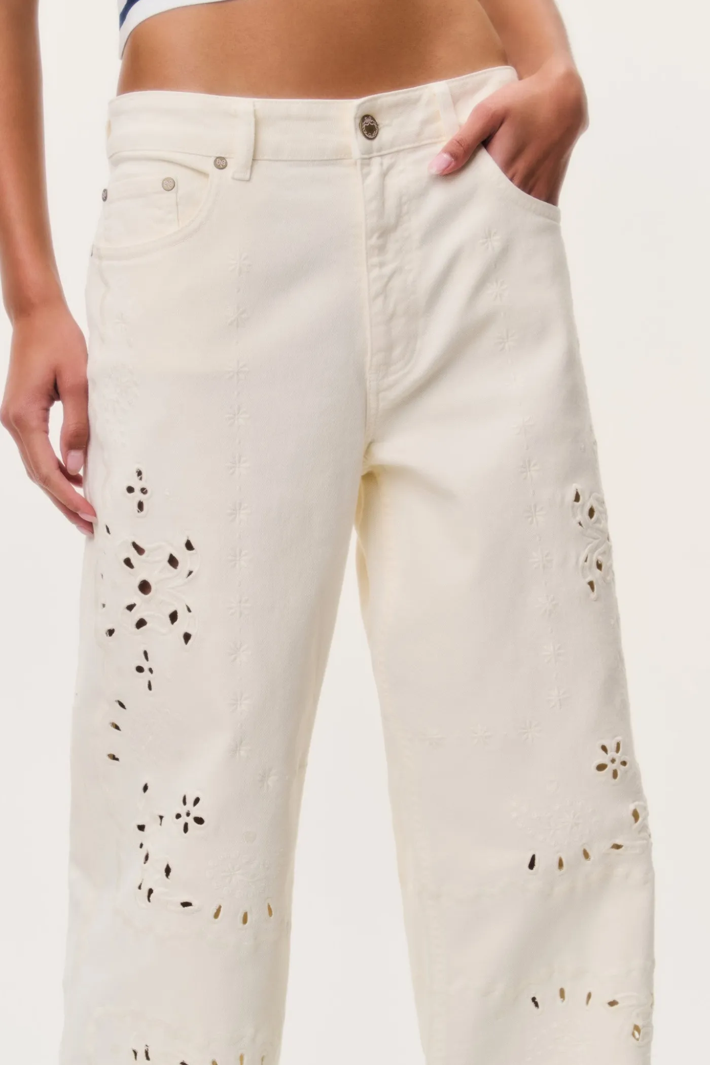 Dellah Floral Eyelet Jeans