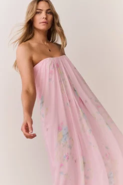 Emara Strapless Floral Chiffon Gown