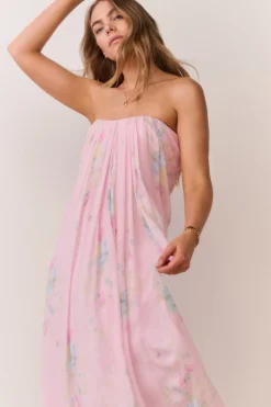 Emara Strapless Floral Chiffon Gown