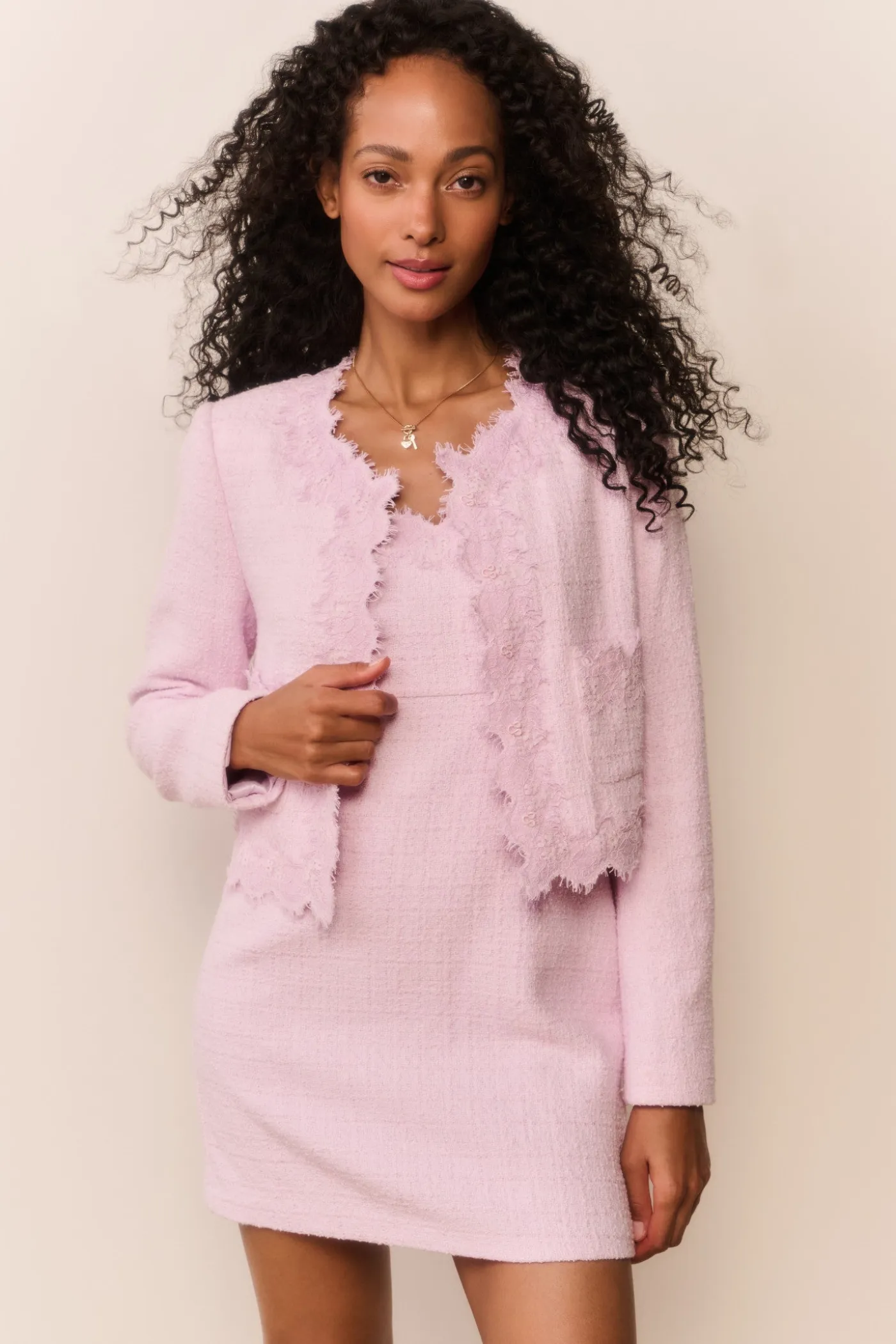 Erina Lace-Trimmed Tweed Jacket