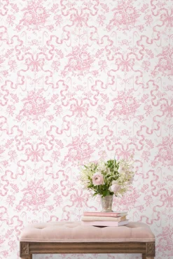 Fairytale Toile Peony Pink Wallpaper