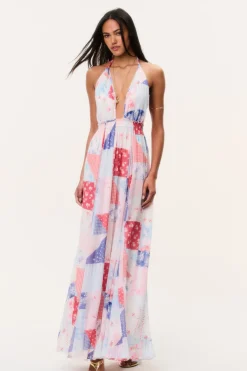 Fancy Patchwork Halter Maxi Dress