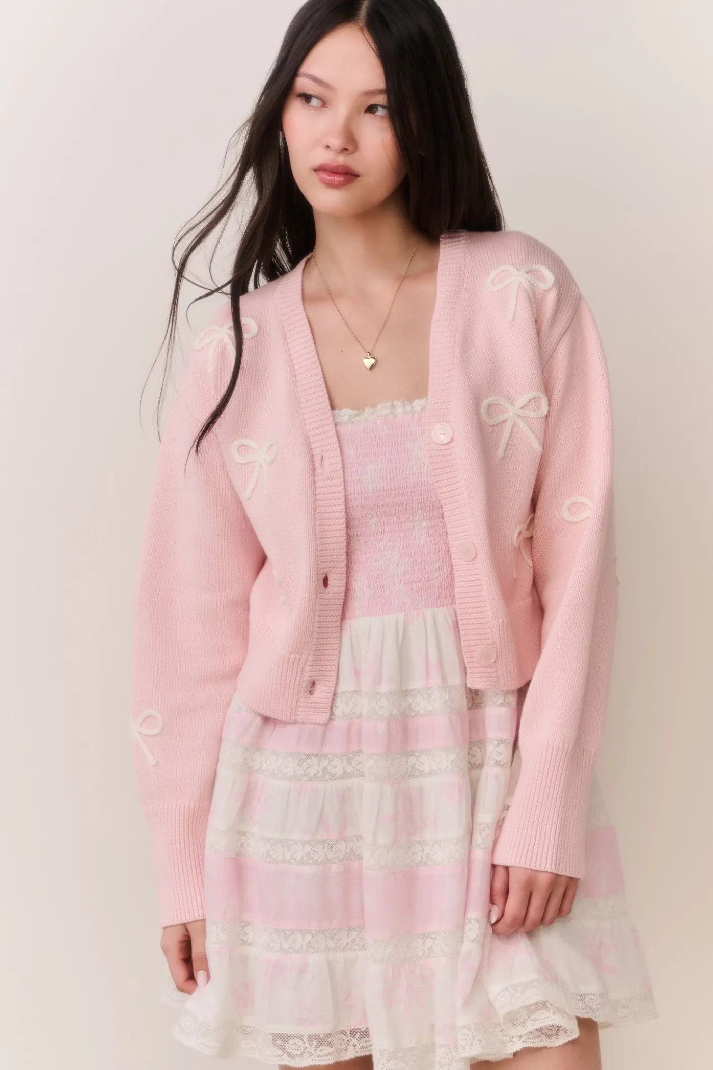 Francette Cotton Bow Embroidered Cardigan