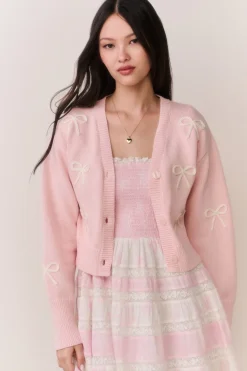 Francette Cotton Bow Embroidered Cardigan