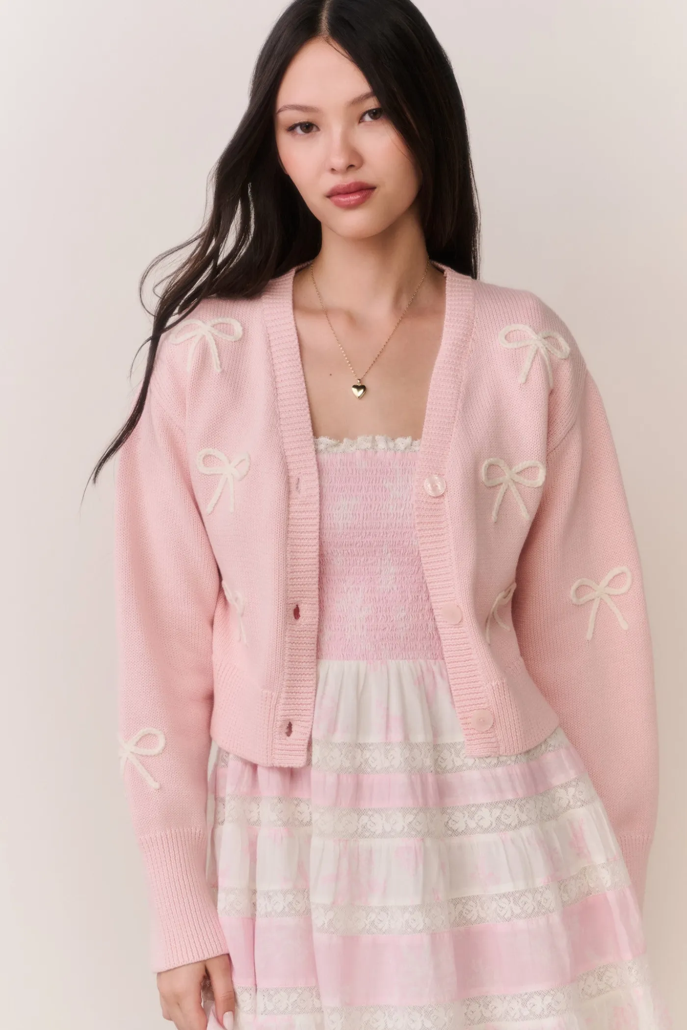 Francette Cotton Bow Embroidered Cardigan
