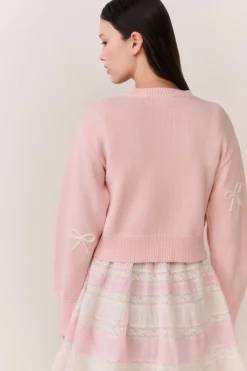 Francette Cotton Bow Embroidered Cardigan