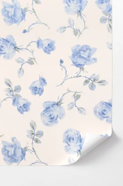 French Blue Ribbon Rosa Peel and Stick Wallpaper