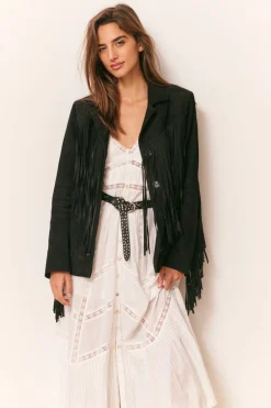 Geraline Black Suede Fringe Jacket
