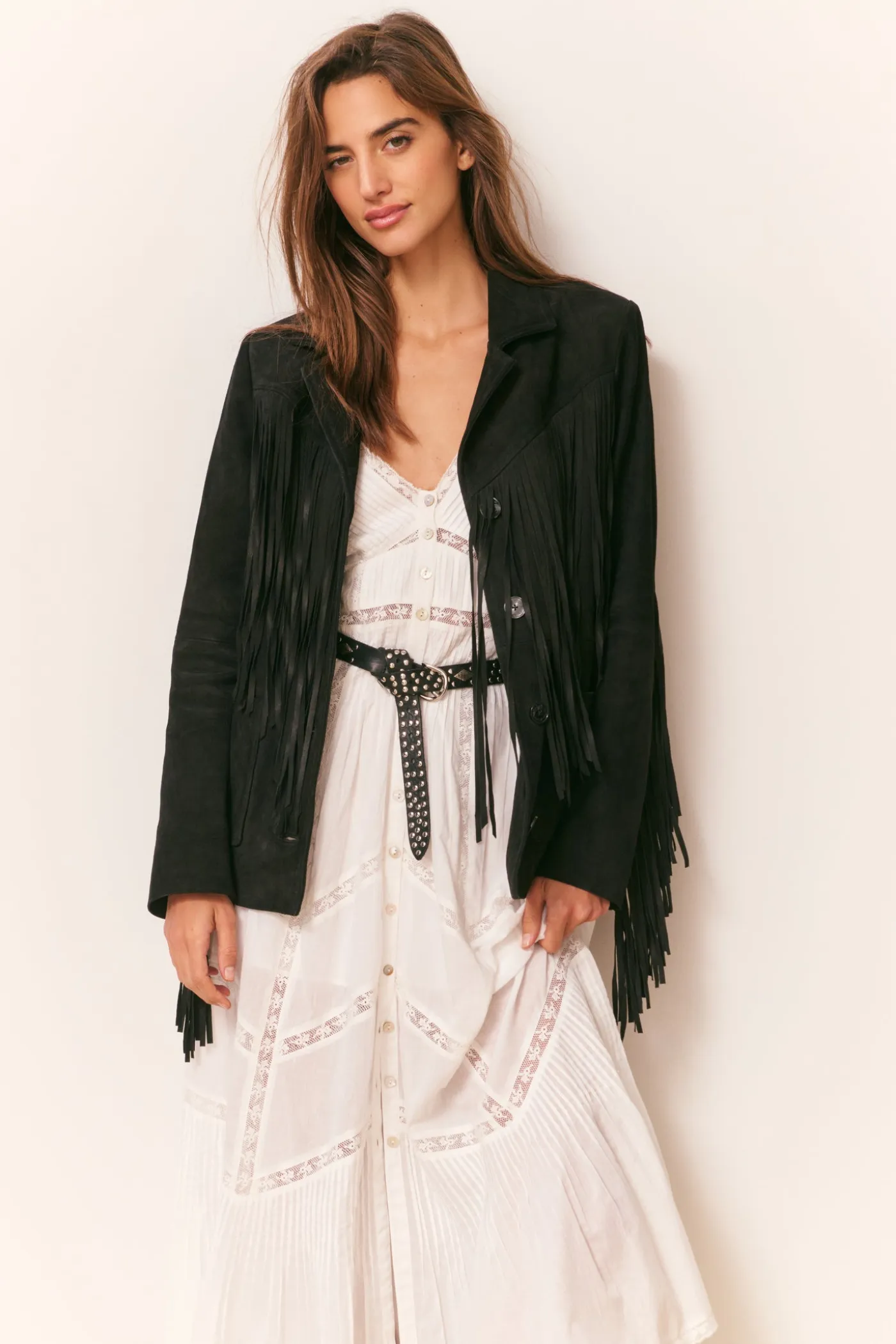 Geraline Black Suede Fringe Jacket