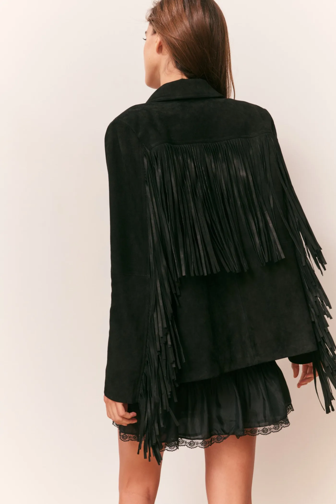 Geraline Black Suede Fringe Jacket