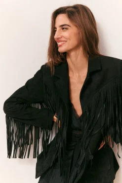 Geraline Black Suede Fringe Jacket