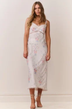 Kalo Floral Bow Print Slip Skirt