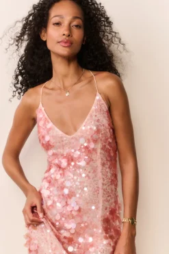 Kayleen Peach Sequin Midi Dress