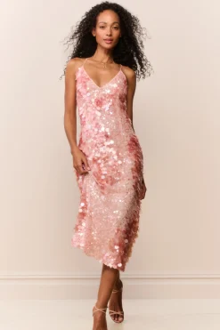 Kayleen Peach Sequin Midi Dress