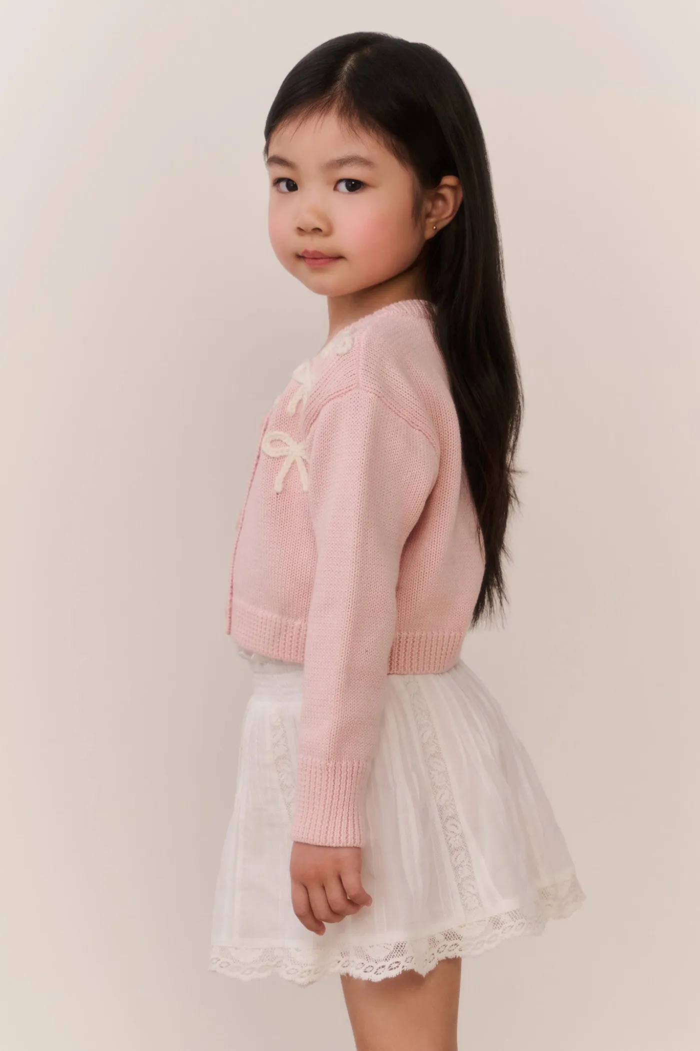 Little Girls Jayne Bow Embroidered Cardigan