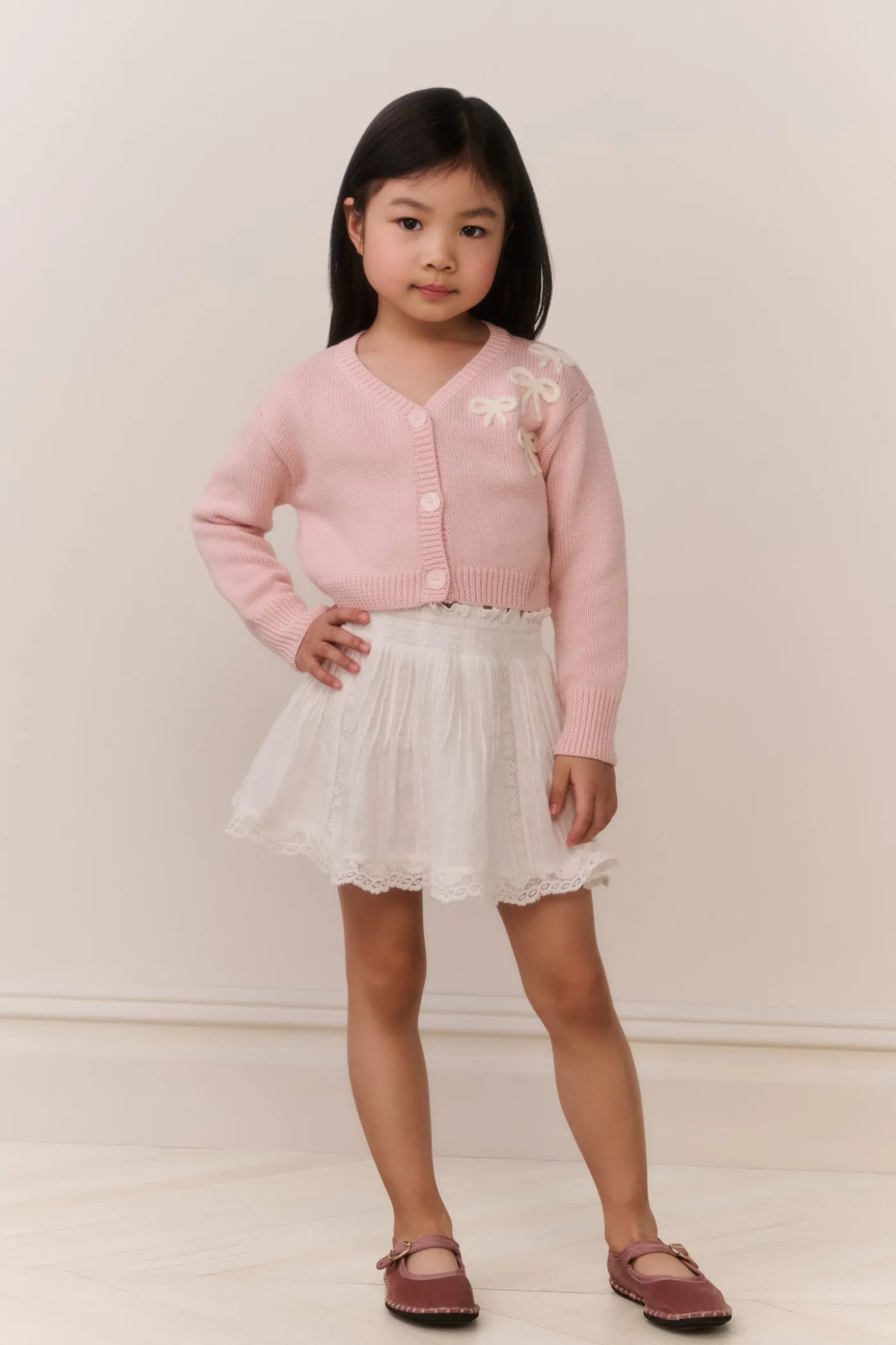 Little Girls Jayne Bow Embroidered Cardigan