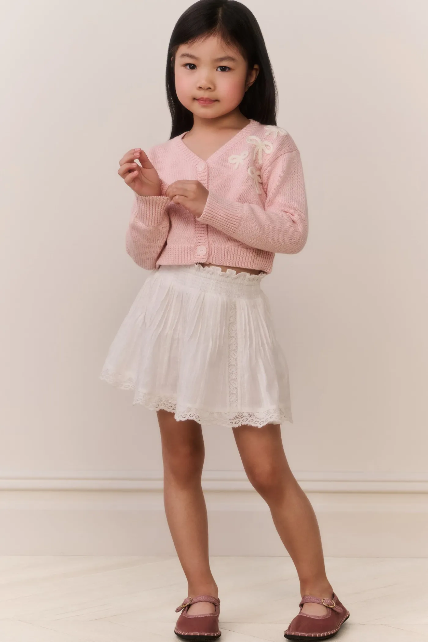 Little Girls Jayne Bow Embroidered Cardigan