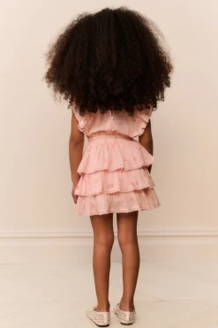 Little Girls Peach Pom Pom Decker Dress