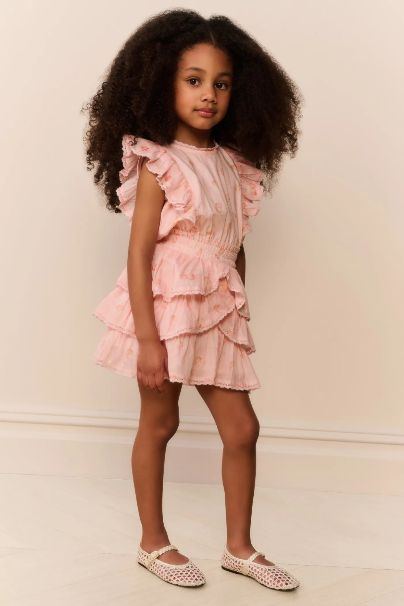 Little Girls Peach Pom Pom Decker Dress