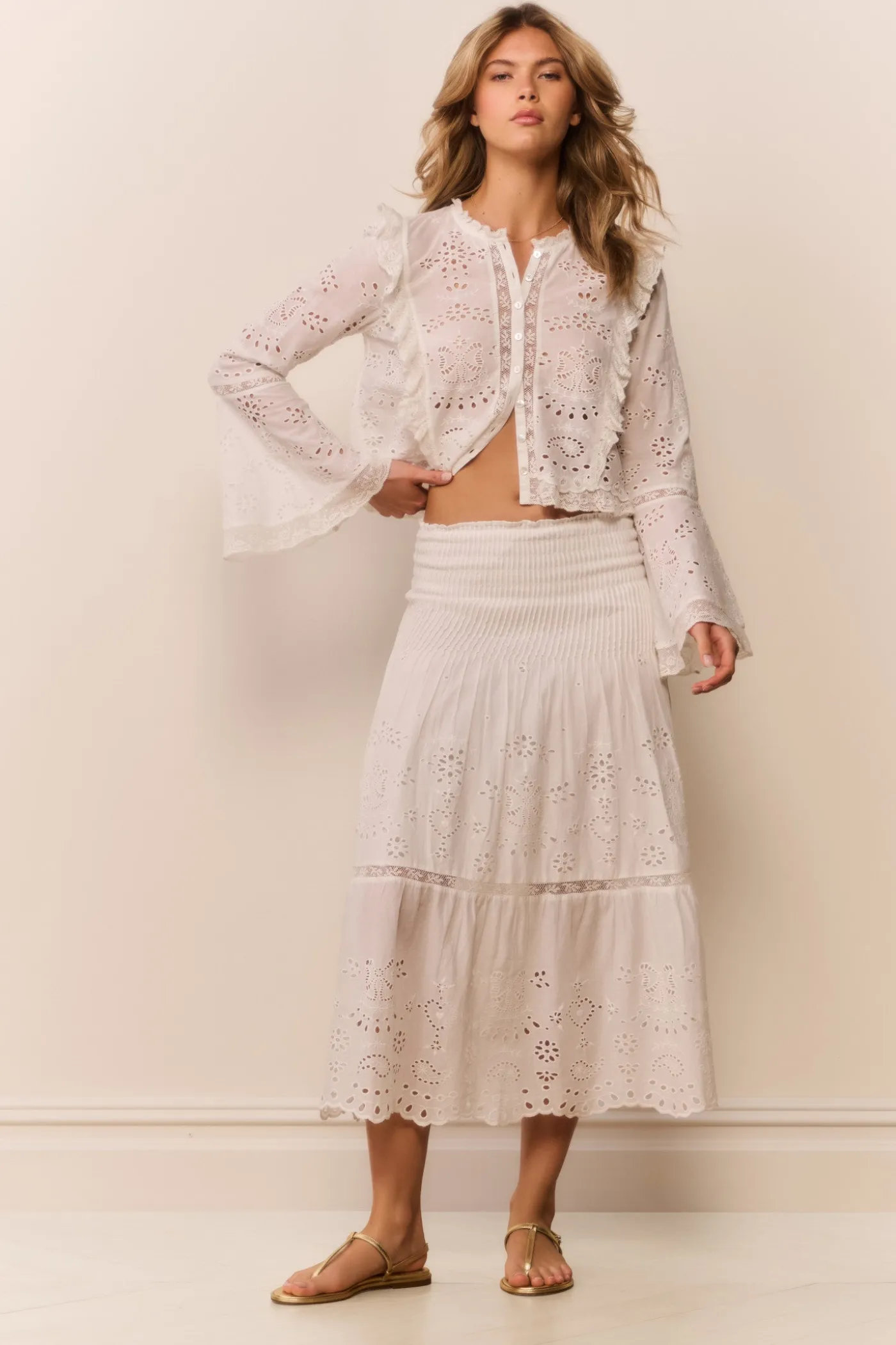 Mallow Cotton Bandana Eyelet Midi Skirt