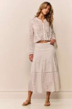 Mallow Cotton Bandana Eyelet Midi Skirt