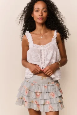 Moralina Cotton Peony Print Mini Skirt