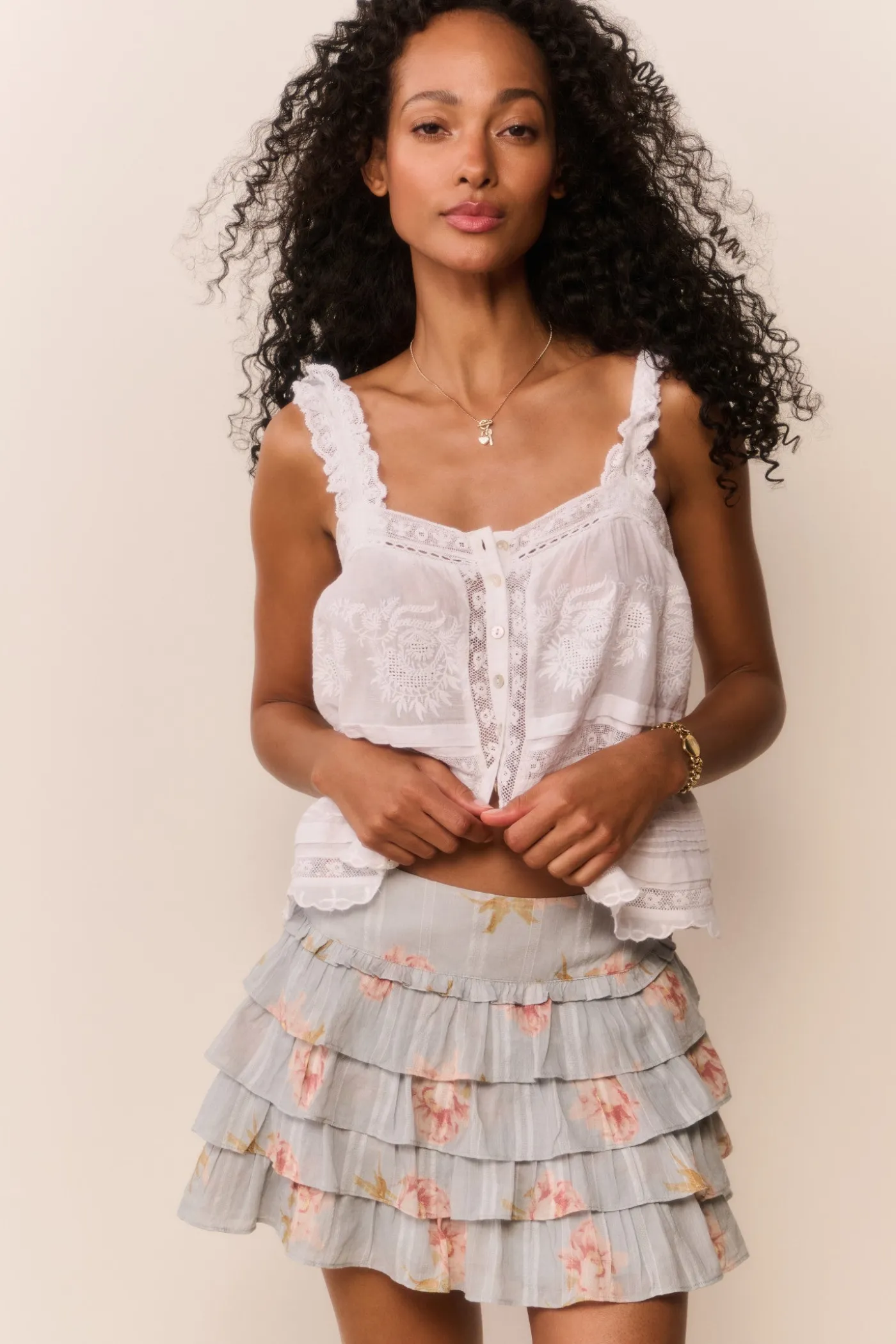 Moralina Cotton Peony Print Mini Skirt