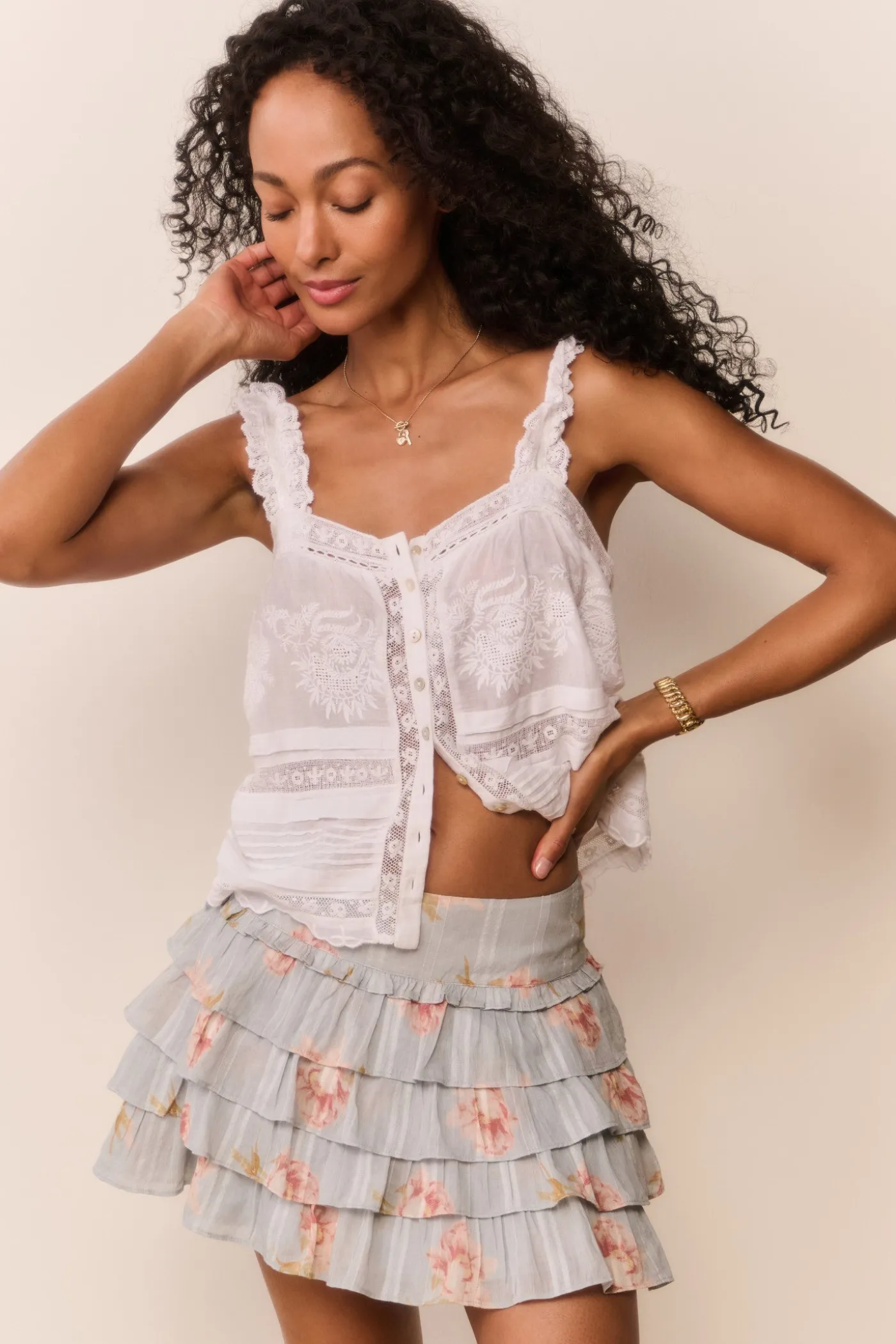 Moralina Cotton Peony Print Mini Skirt