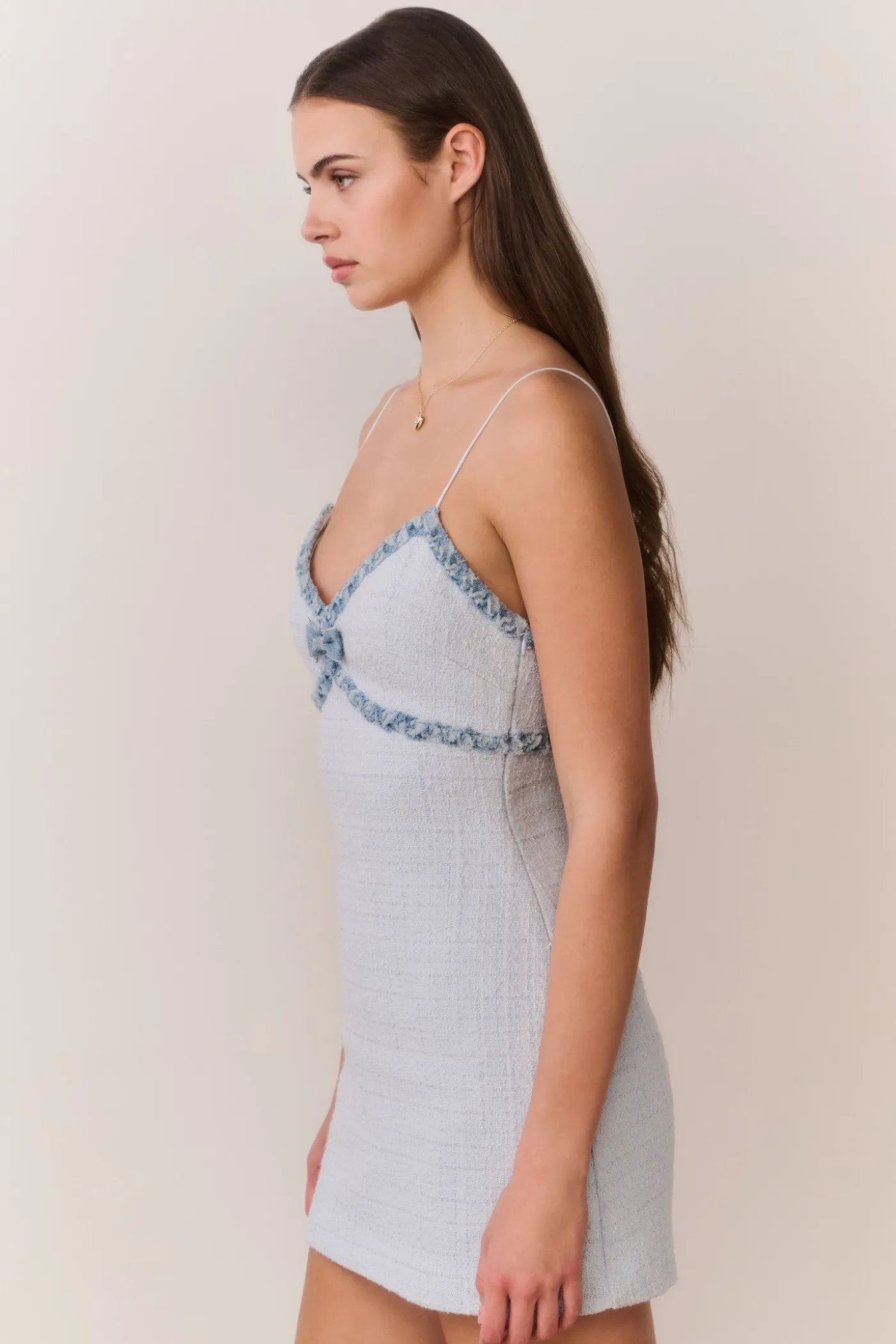 Novara Denim-Trimmed Tweed Mini Dress