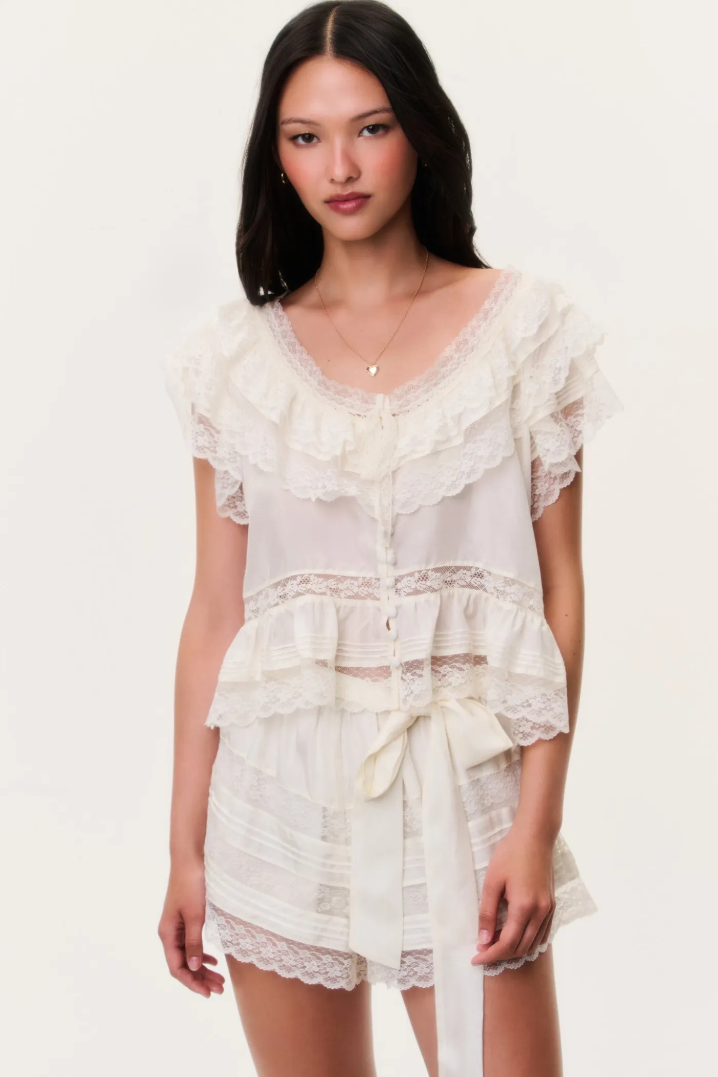 Persine Silk Ruffle Top