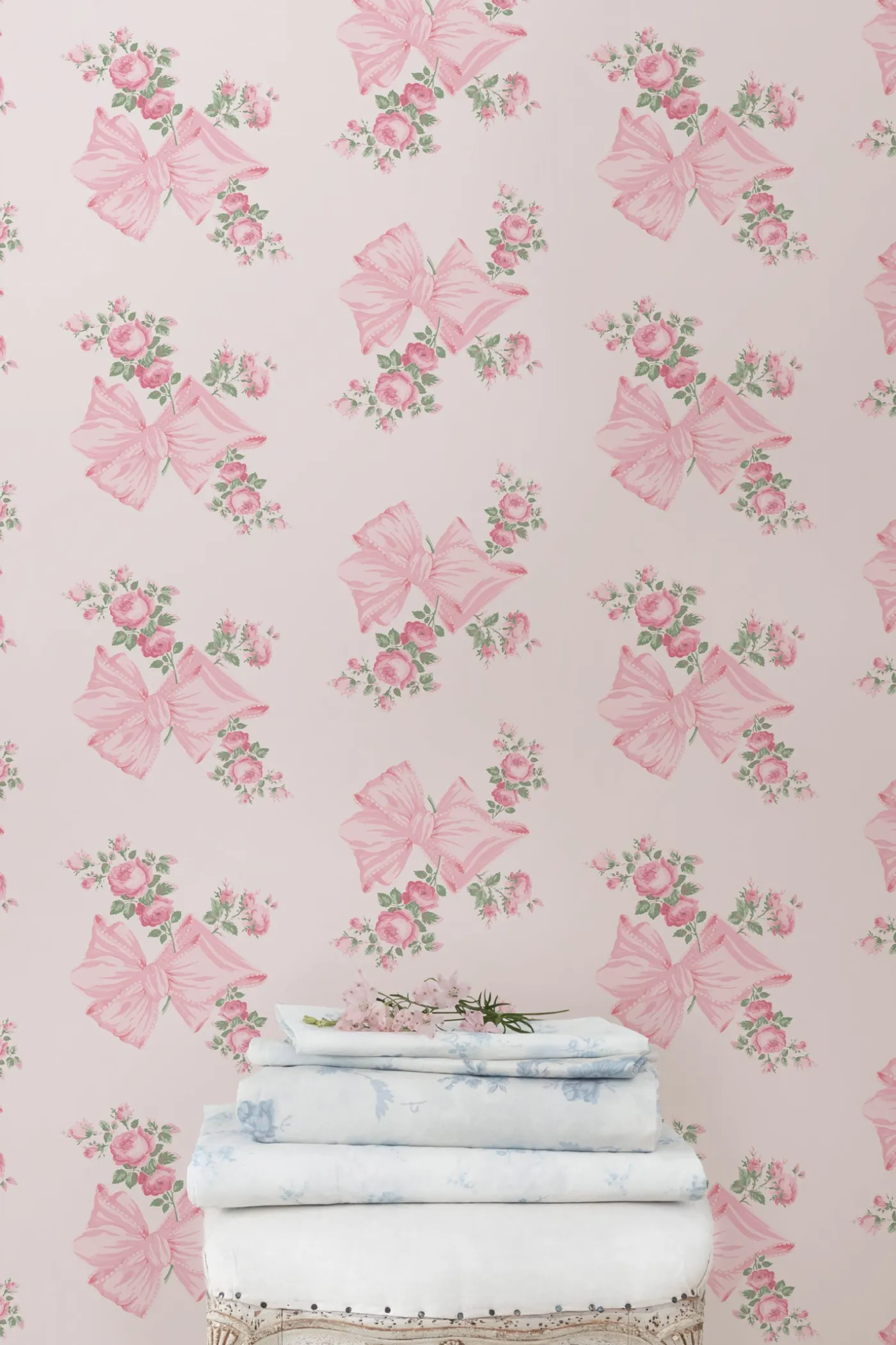 Rosa Beaux Pink Mint Standard Wallpaper