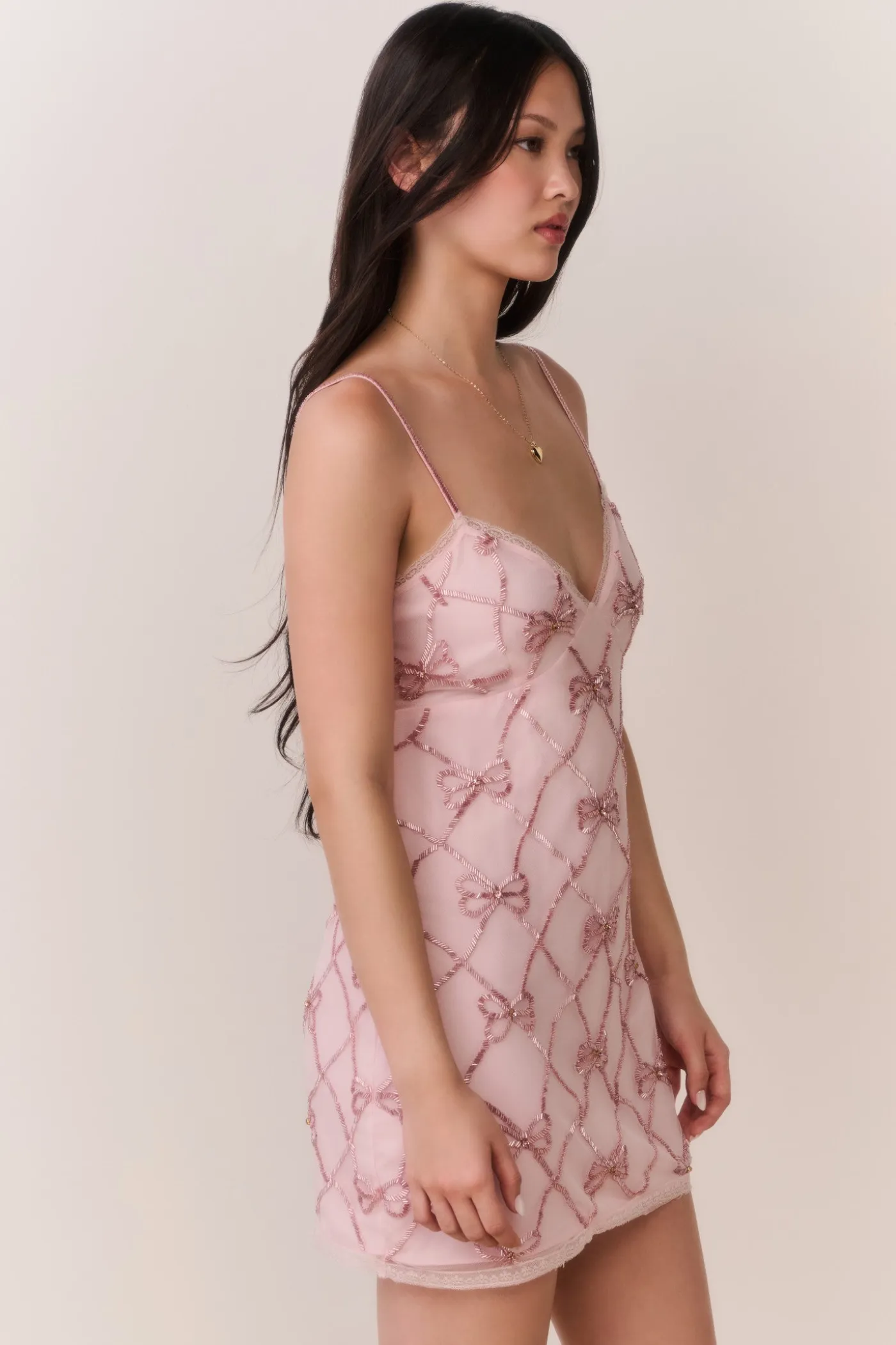 Shella Beaded Bow Mini Dress