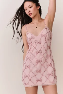 Shella Beaded Bow Mini Dress