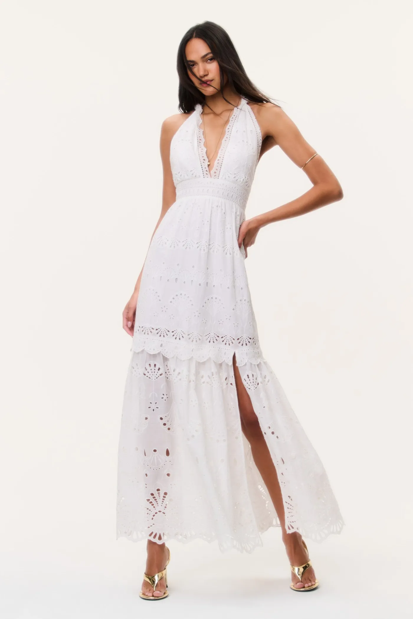 Trix Eyelet Halter Maxi Dress
