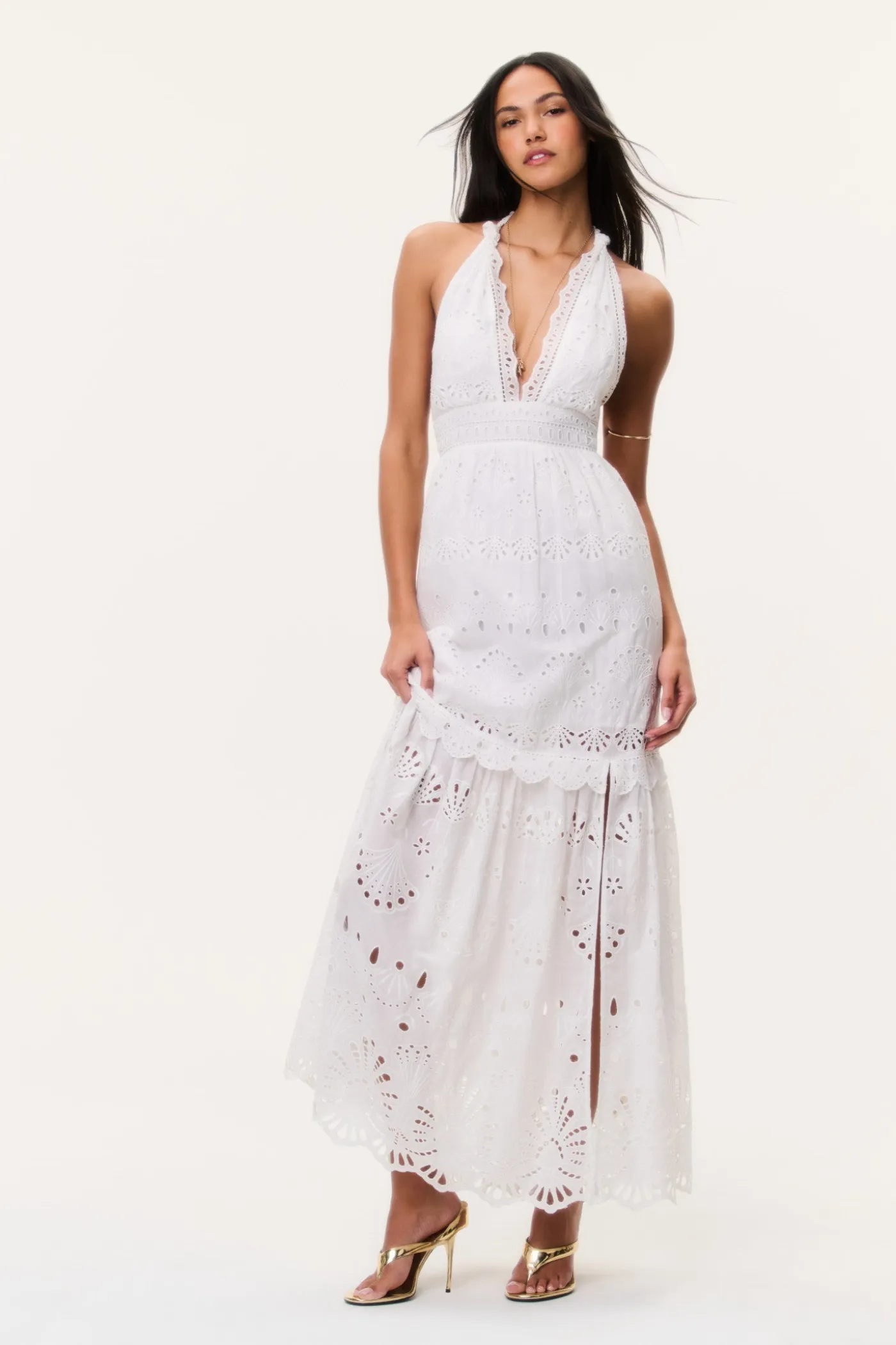 Trix Eyelet Halter Maxi Dress