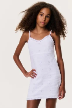 Tween Eyelet Linen Virelai Dress