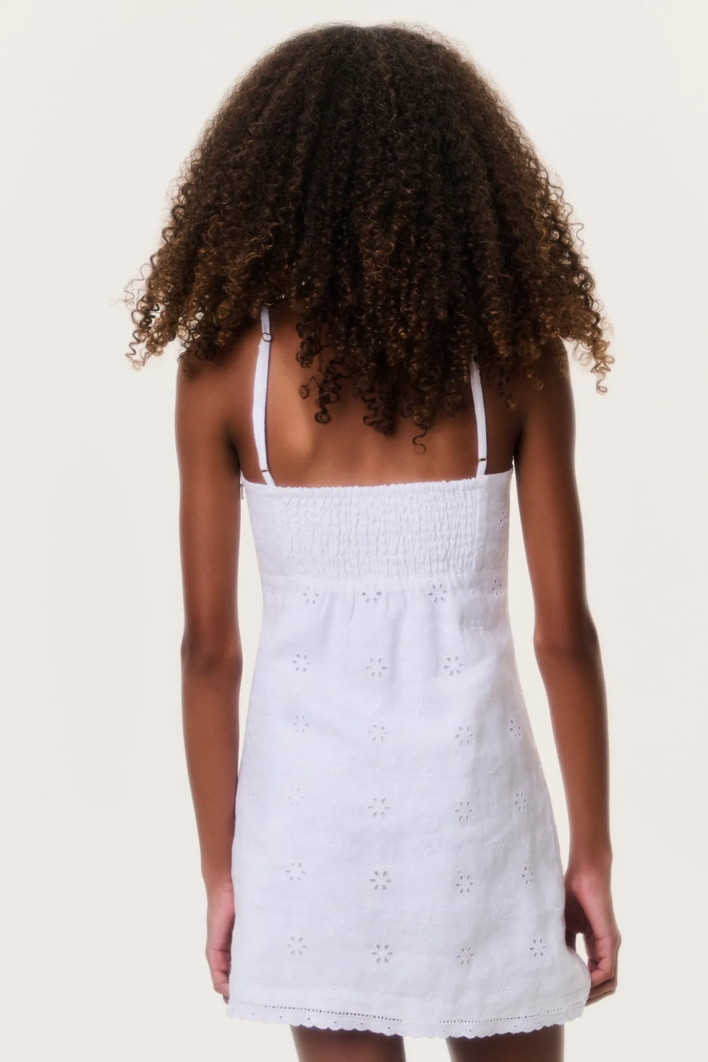 Tween Eyelet Linen Virelai Dress