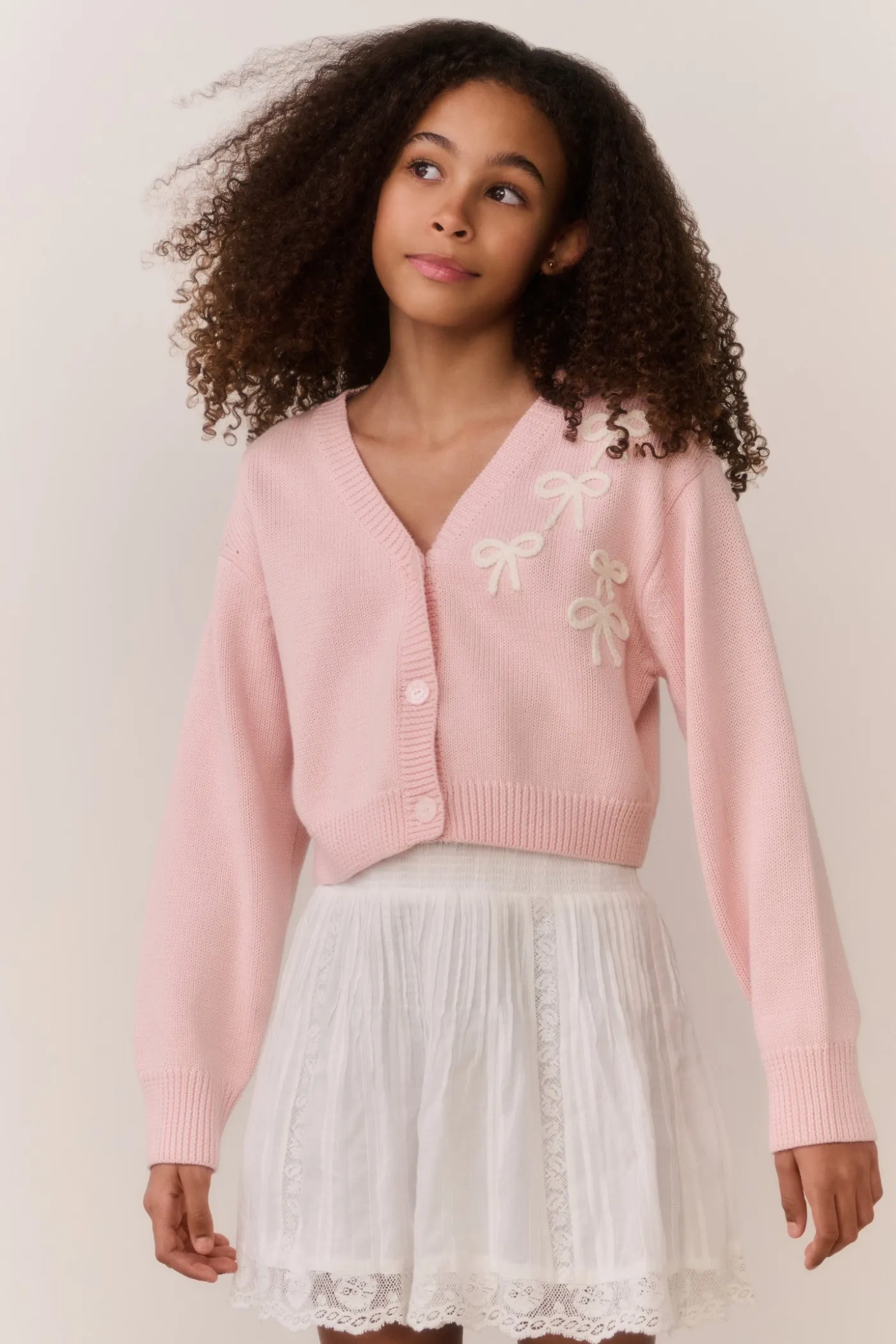 Tween Jayne Bow Embroidered Cardigan