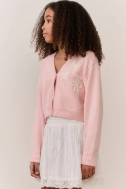 Tween Jayne Bow Embroidered Cardigan